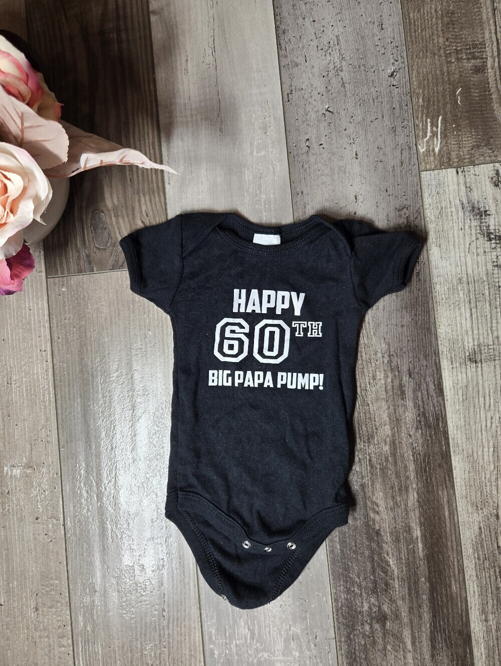 Black 'Happy 60th Big Papa Pump' Baby One-Piece Bodysuit Size 0/3m NWOT